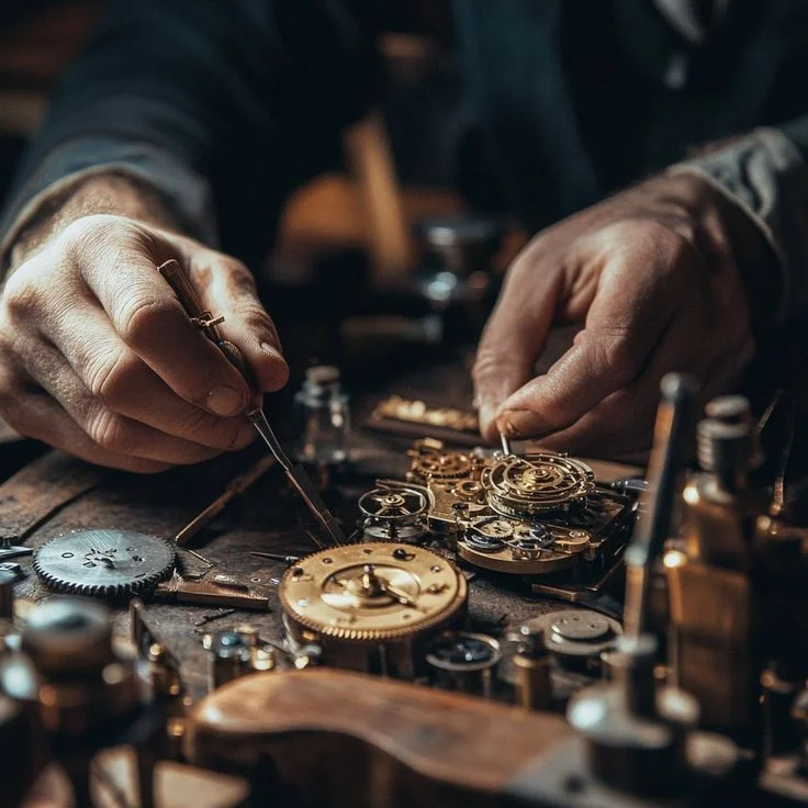 Cover image — workshop tools, loupe, watch case open on linen
